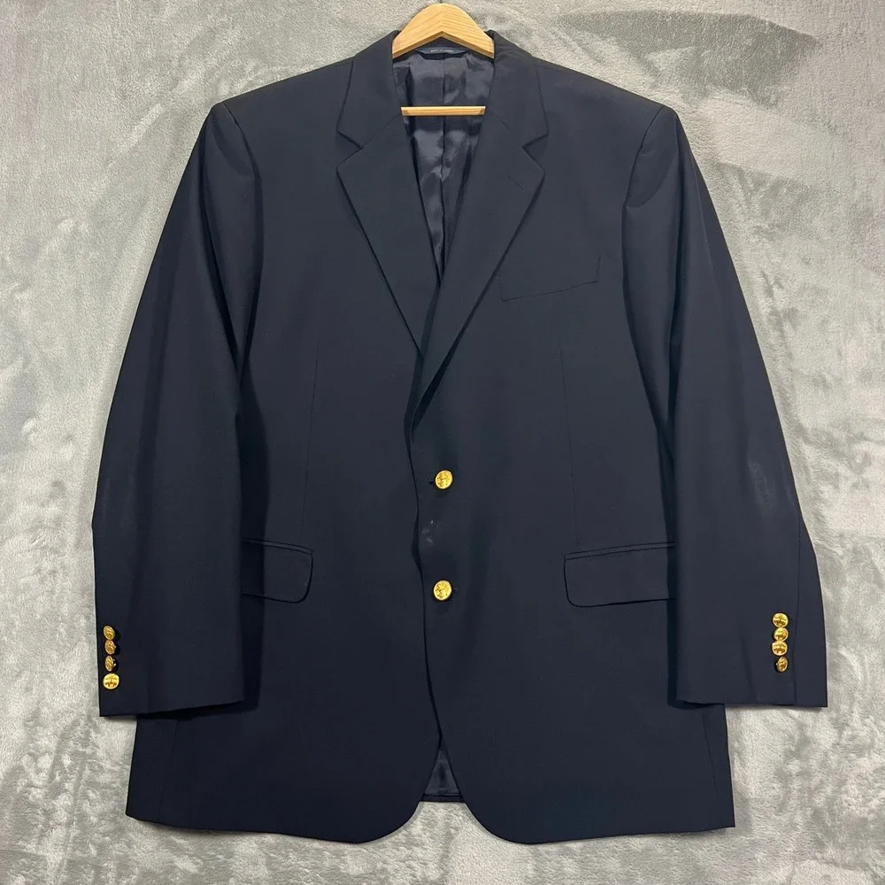 Brooks Brothers 1818 Madison Blazer Men 44R Navy Loro Piana Wool Brass Button
